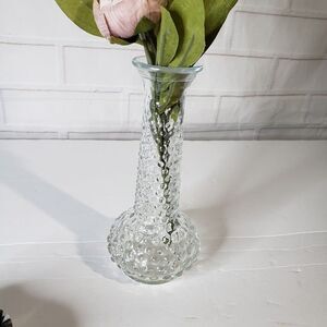 Vintage E O Brody Hobnob Clear Glass Vase 7¾" Minimalist Elegant Dainty Decor